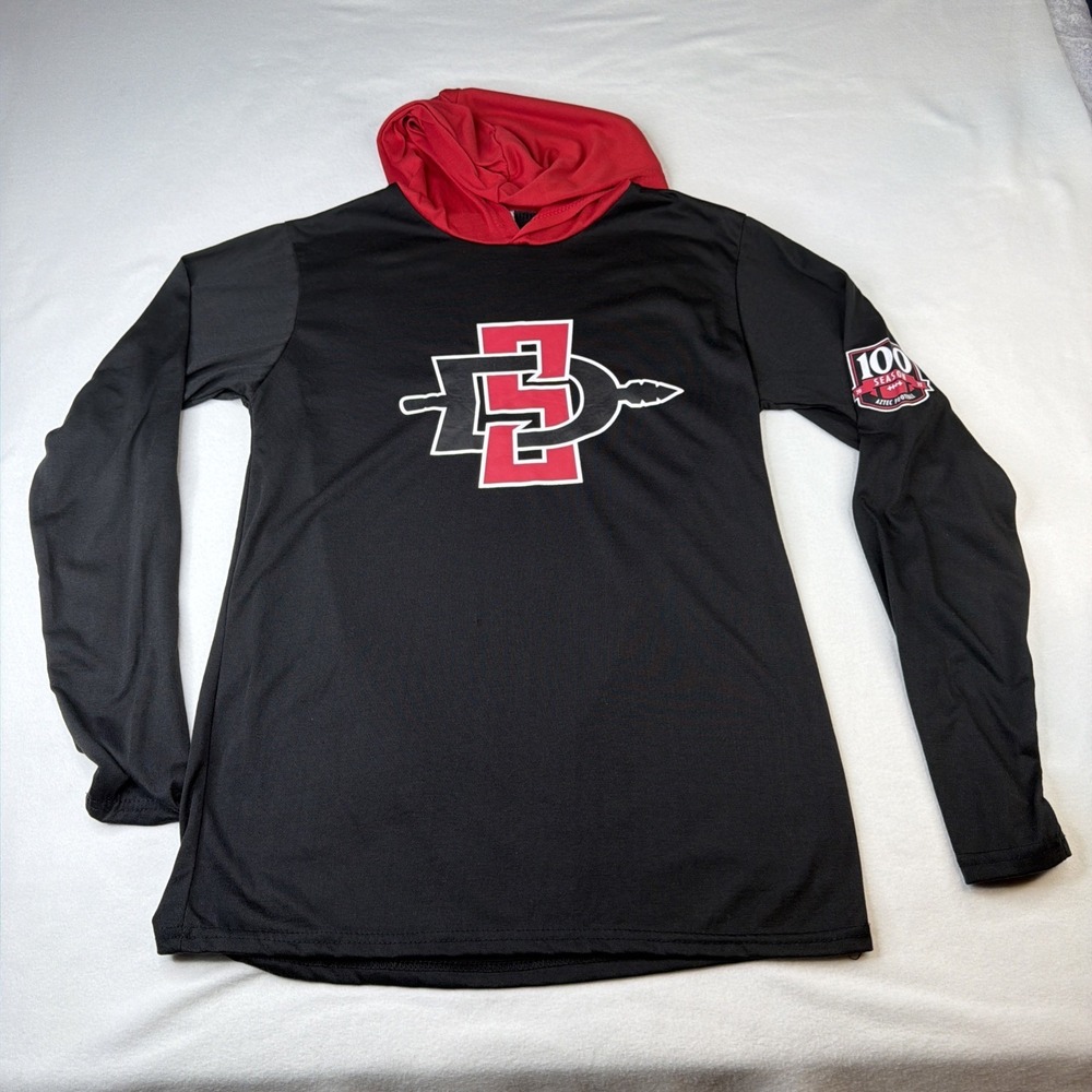 San Diego State Aztecs Hooded Shirt Adult M Black Red 100th Season Football